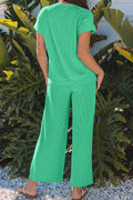 Ribbed Knit Round Neck Top and Pants Casual Set - Velora Luxury Fashion