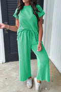 Ribbed Knit Round Neck Top and Pants Casual Set - Velora Luxury Fashion