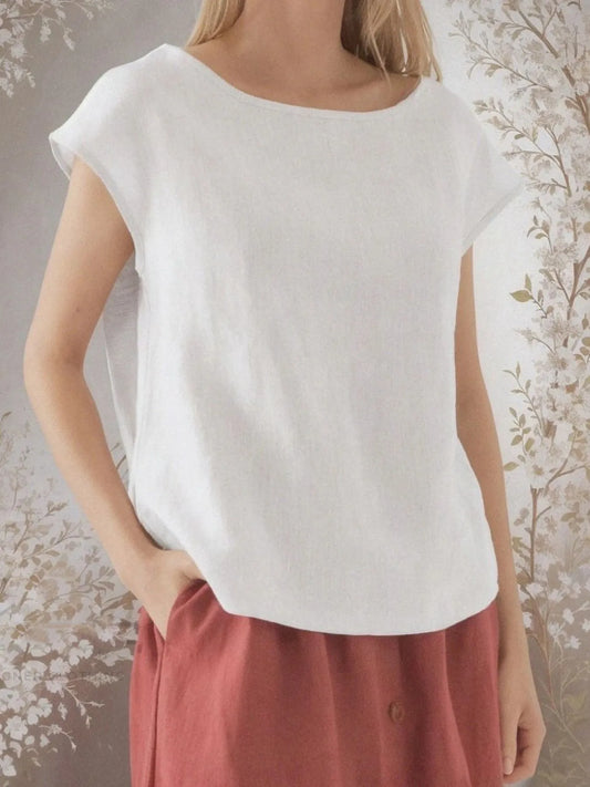 Round Neck Cap Sleeve Blouse - Velora Luxury Fashion