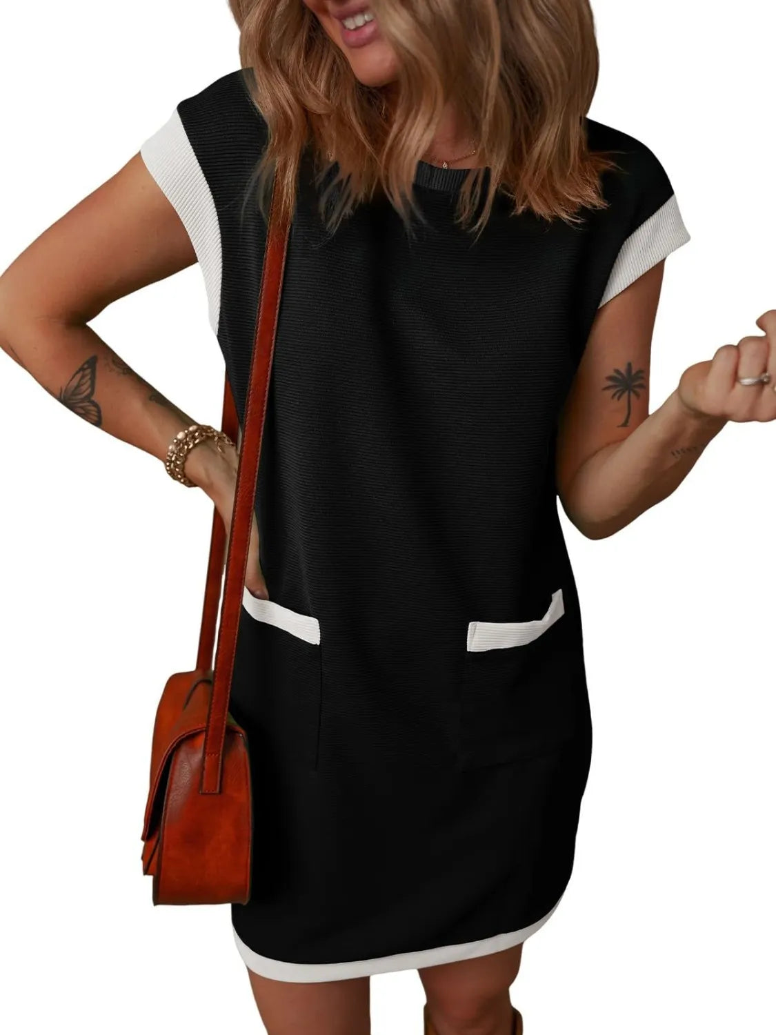 Round Neck Cap Sleeve Mini Dress - Velora Luxury Fashion