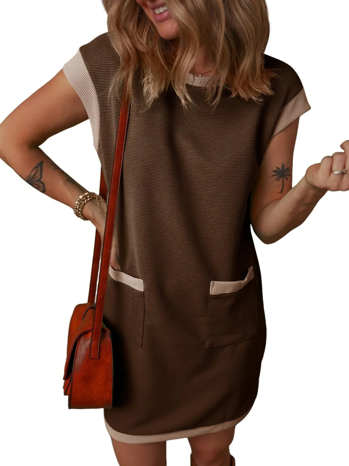 Round Neck Cap Sleeve Mini Dress - Velora Luxury Fashion