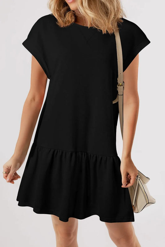 Round Neck Short Sleeve Mini Dress - Velora Luxury Fashion