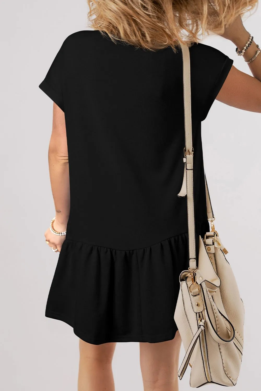 Round Neck Short Sleeve Mini Dress - Velora Luxury Fashion
