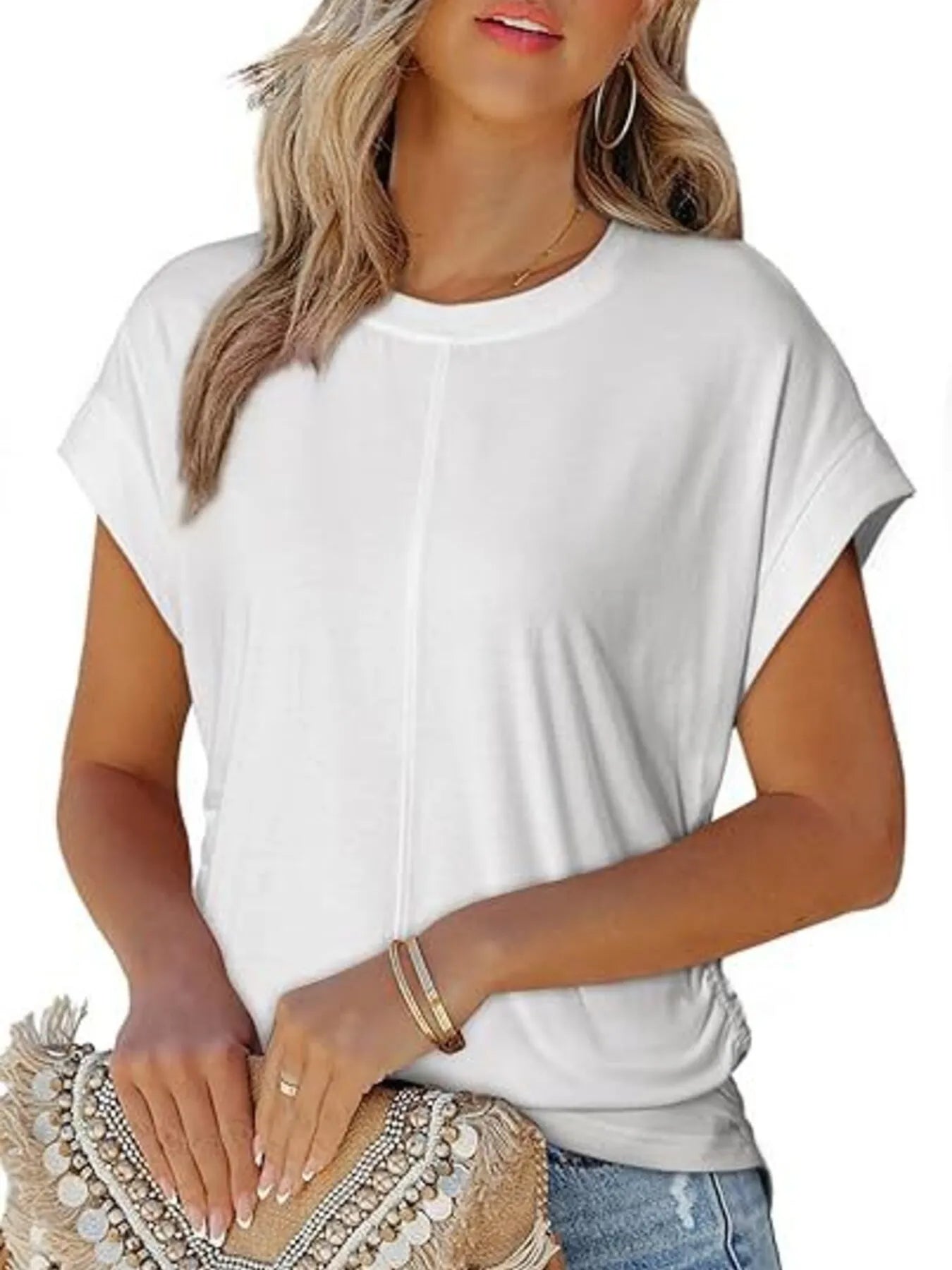 Round Neck Short Sleeve T-Shirt - Velora Luxury Fashion