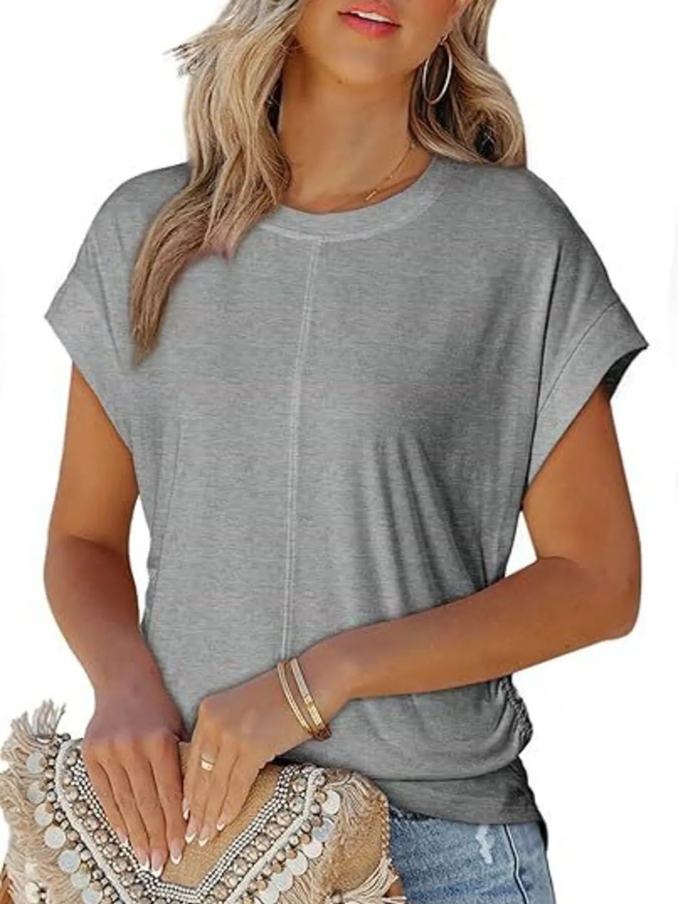 Round Neck Short Sleeve T-Shirt - Velora Luxury Fashion
