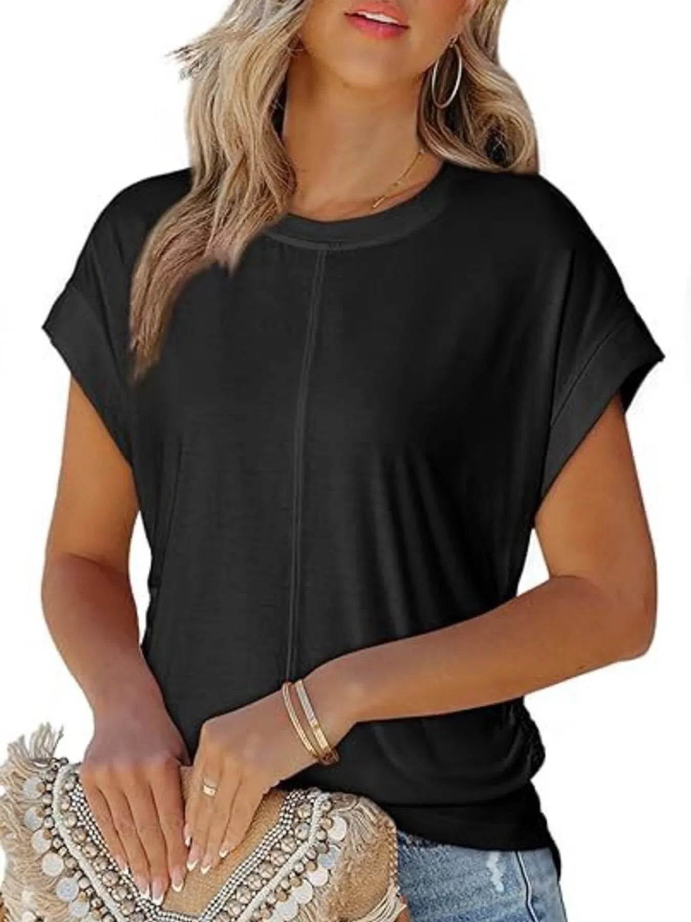 Round Neck Short Sleeve T-Shirt - Velora Luxury Fashion