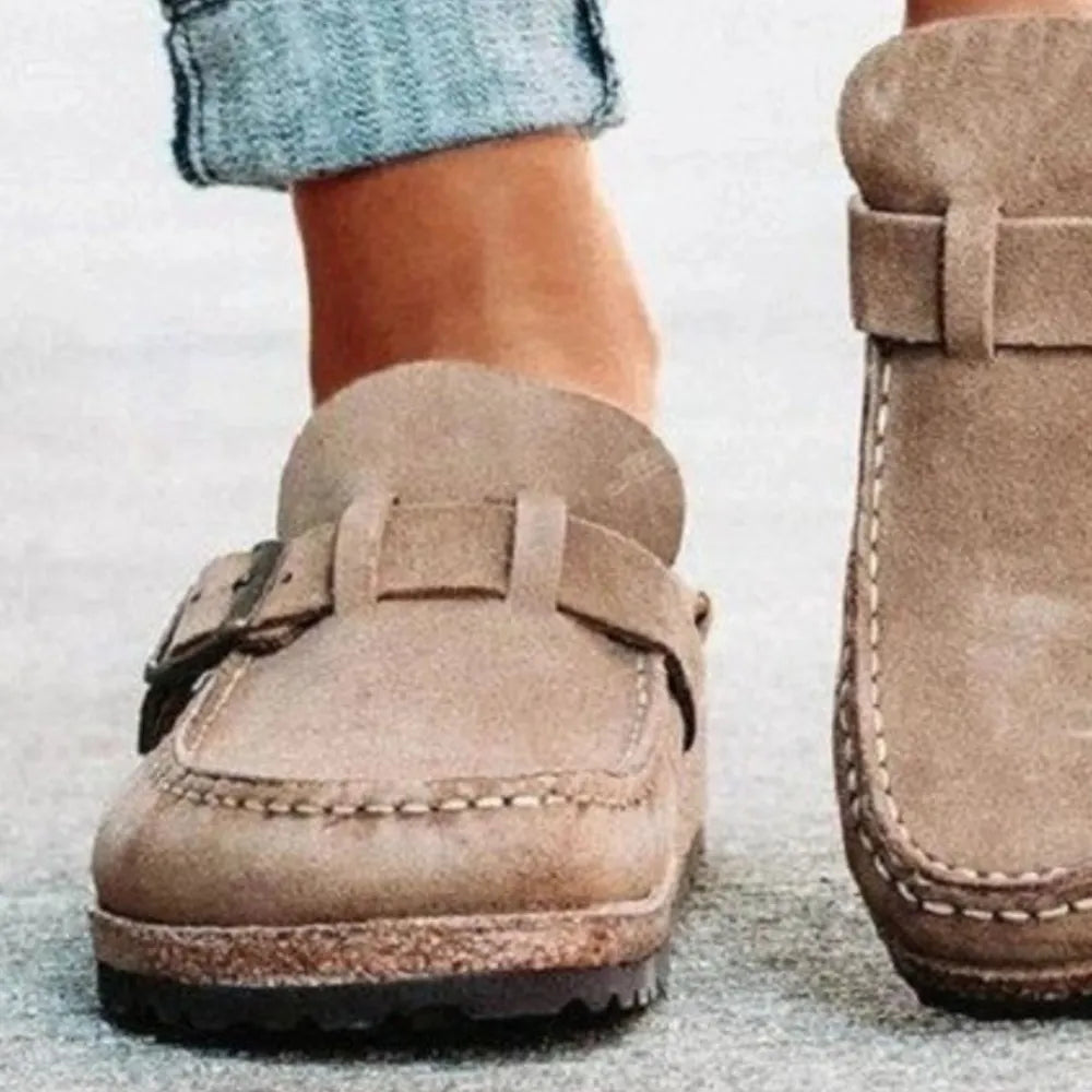 Round Toe Low Heel Buckle Loafers - Velora Luxury Fashion