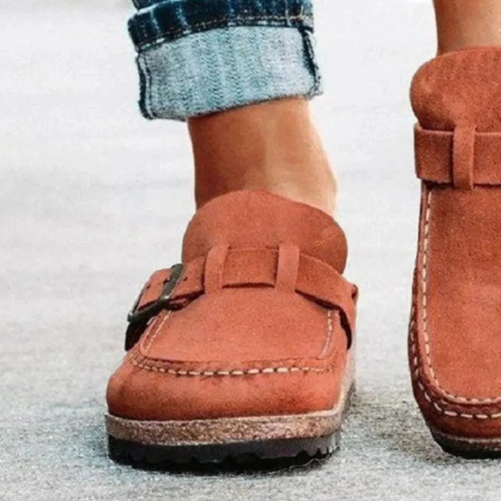 Round Toe Low Heel Buckle Loafers - Velora Luxury Fashion