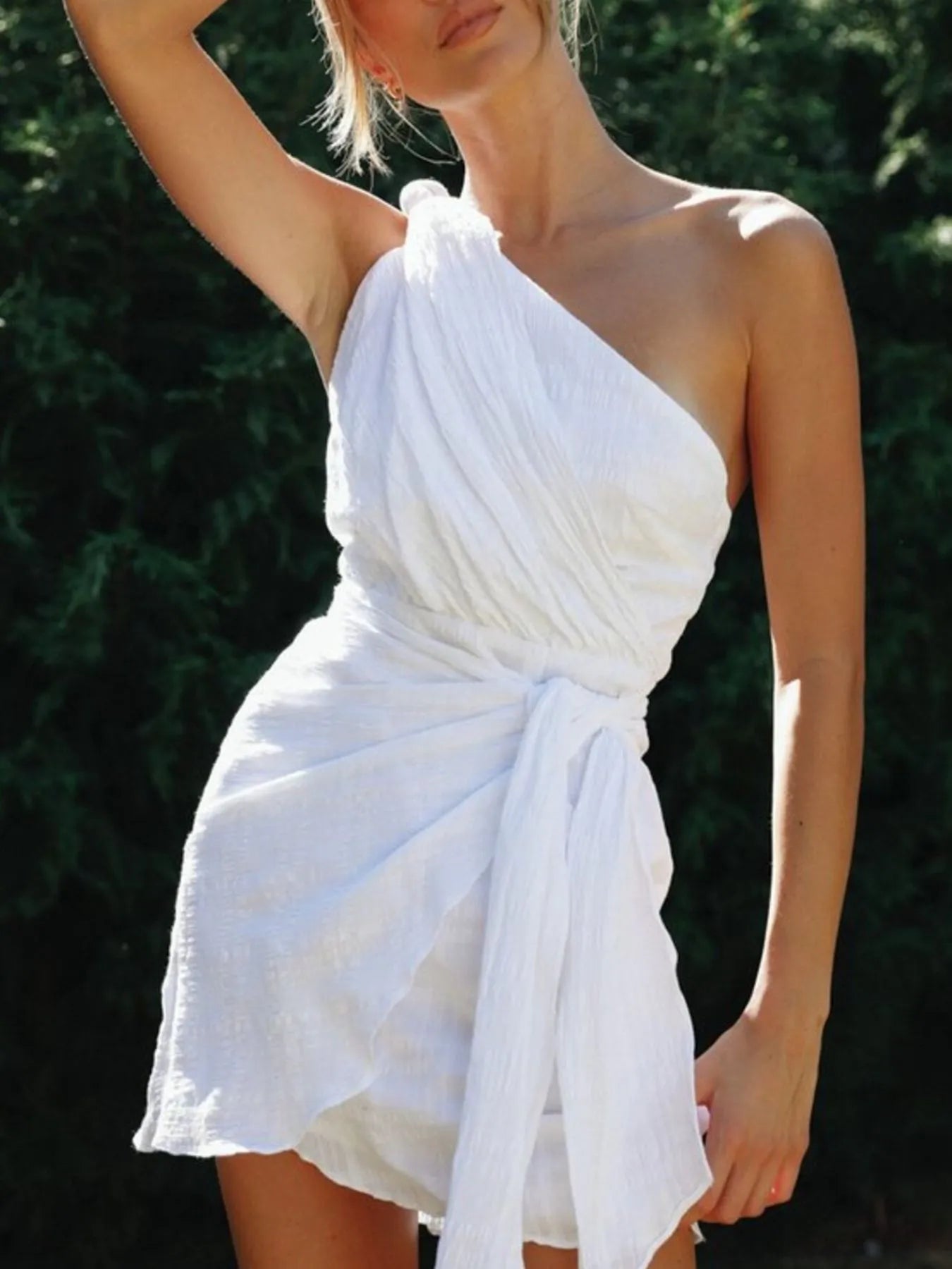 Ruched One-Shoulder Mini Dress - Velora Luxury Fashion