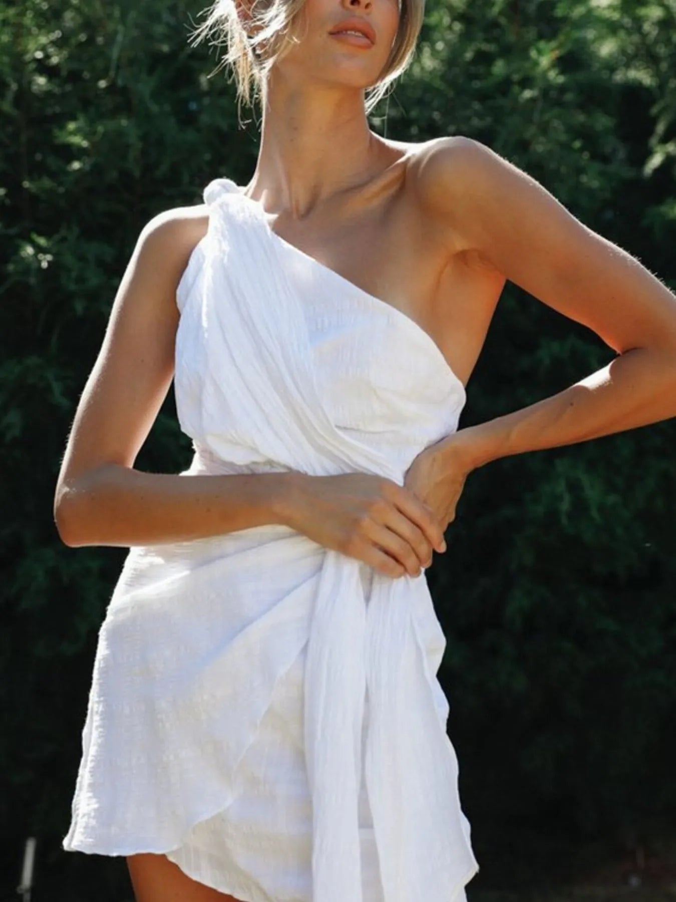 Ruched One-Shoulder Mini Dress - Velora Luxury Fashion