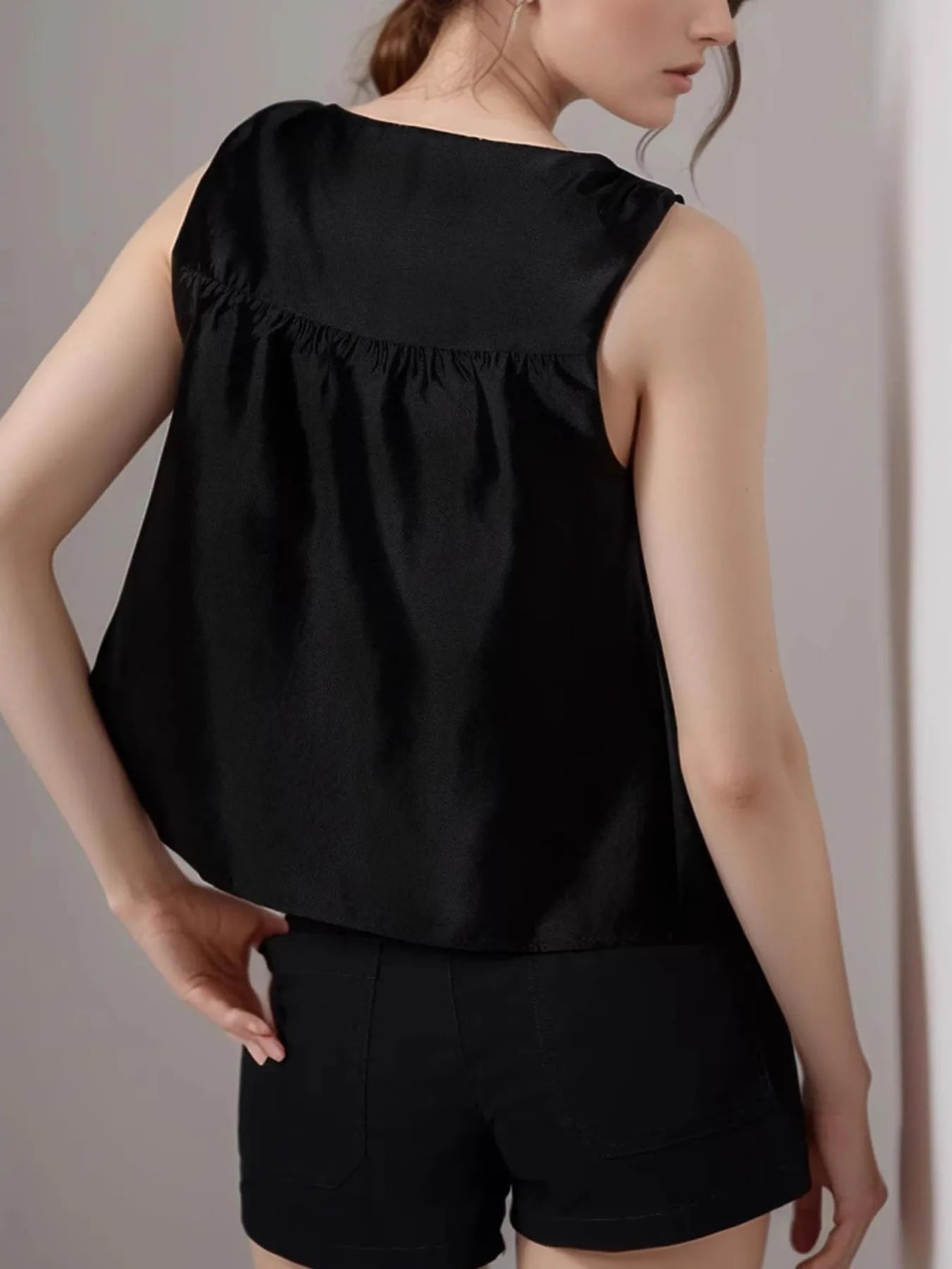 Ruched Round Neck Tank Top - Velora Luxury Fashion