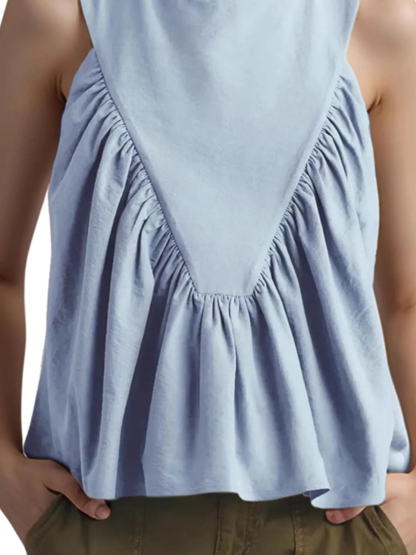 Ruched Round Neck Tank Top - Velora Luxury Fashion