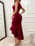 Ruffle Hem V-Neck Bodycon Dress - Velora Luxury Fashion