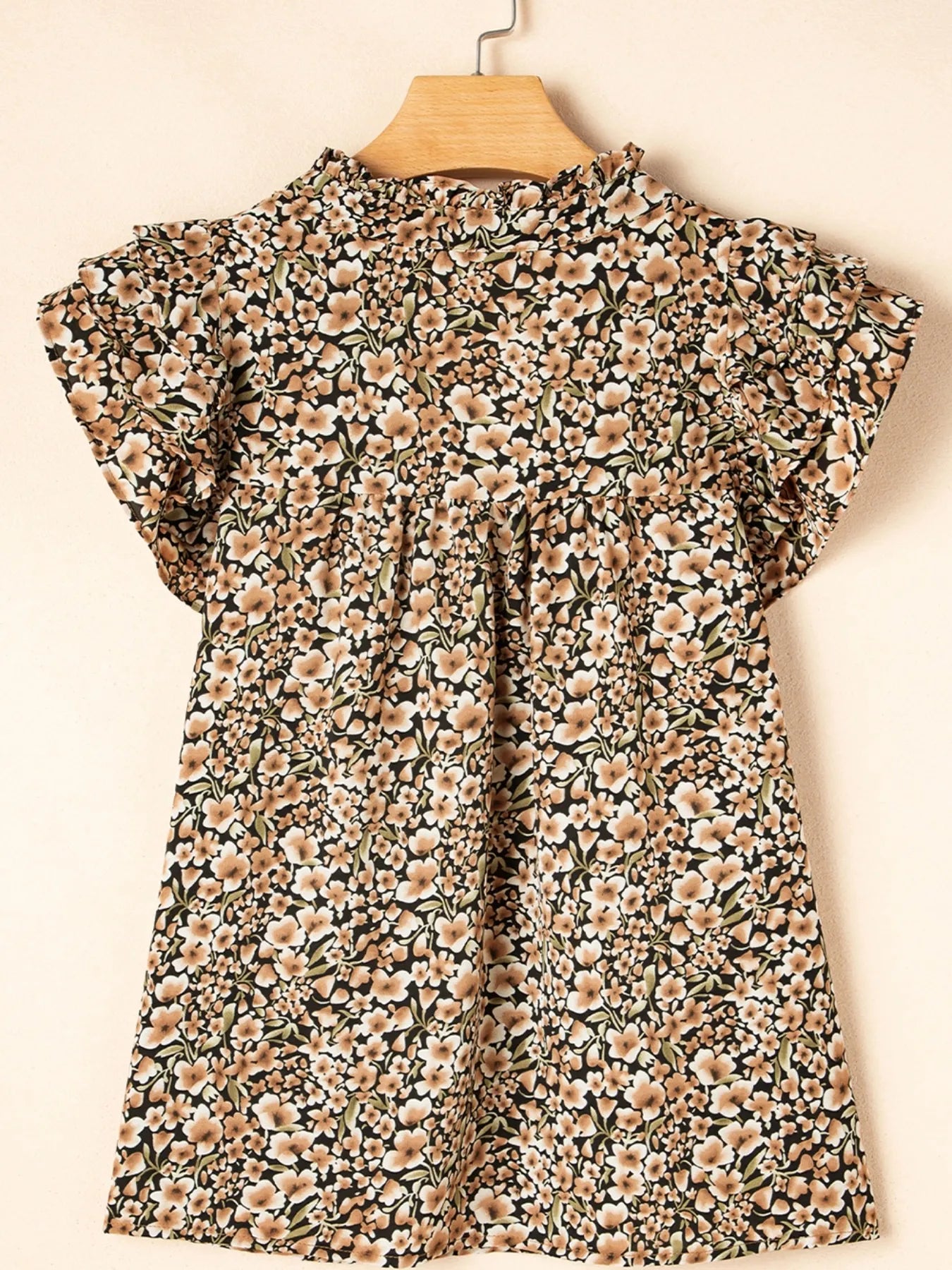 Ruffle Sleeve Notched Blouse - Velora Luxury Fashion