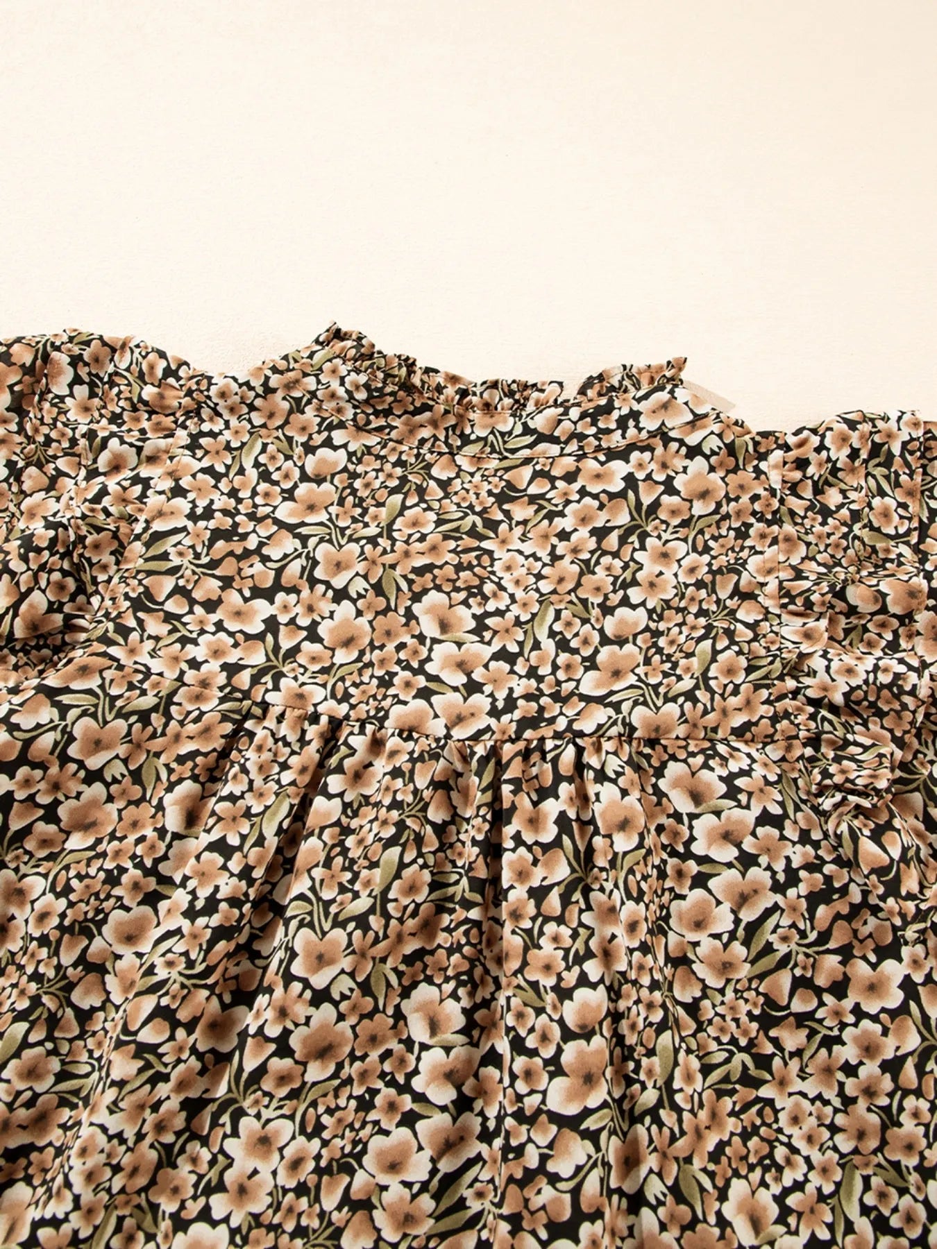 Ruffle Sleeve Notched Blouse - Velora Luxury Fashion