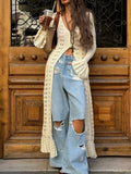 Ruffled Hem Openwork Longline Cardigan - Velora Luxury Fashion