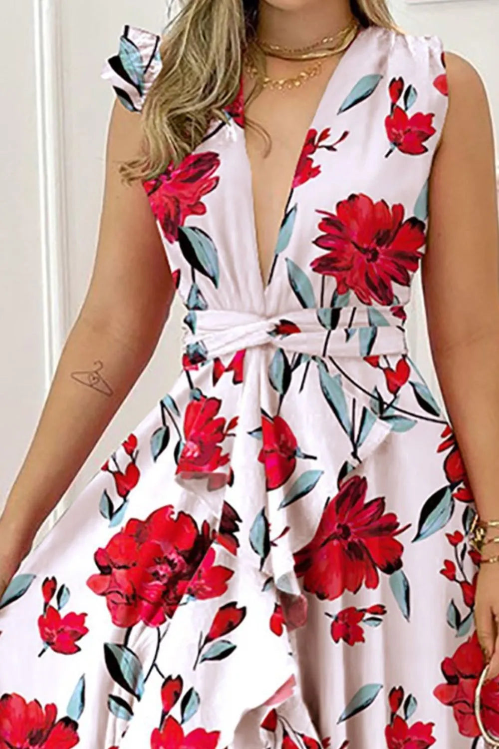 Ruffled Plunge Sleeveless Maxi Dress - Velora