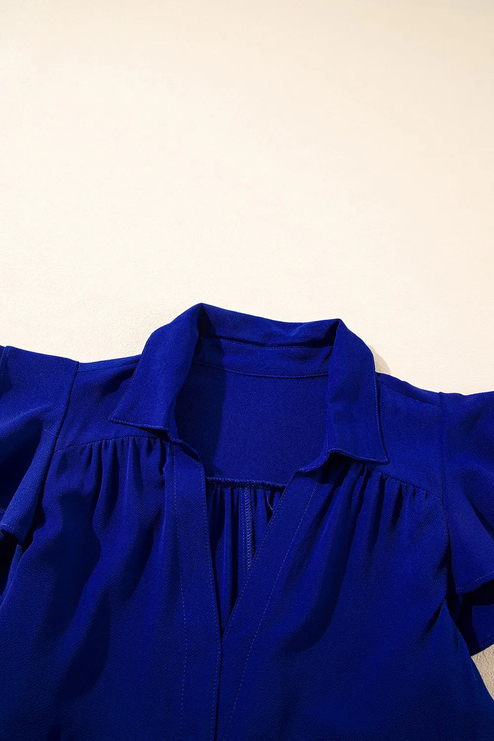 Ruffled Short Sleeve Collared V Neck Tiered Midi Dress - Velora Luxury Fashion