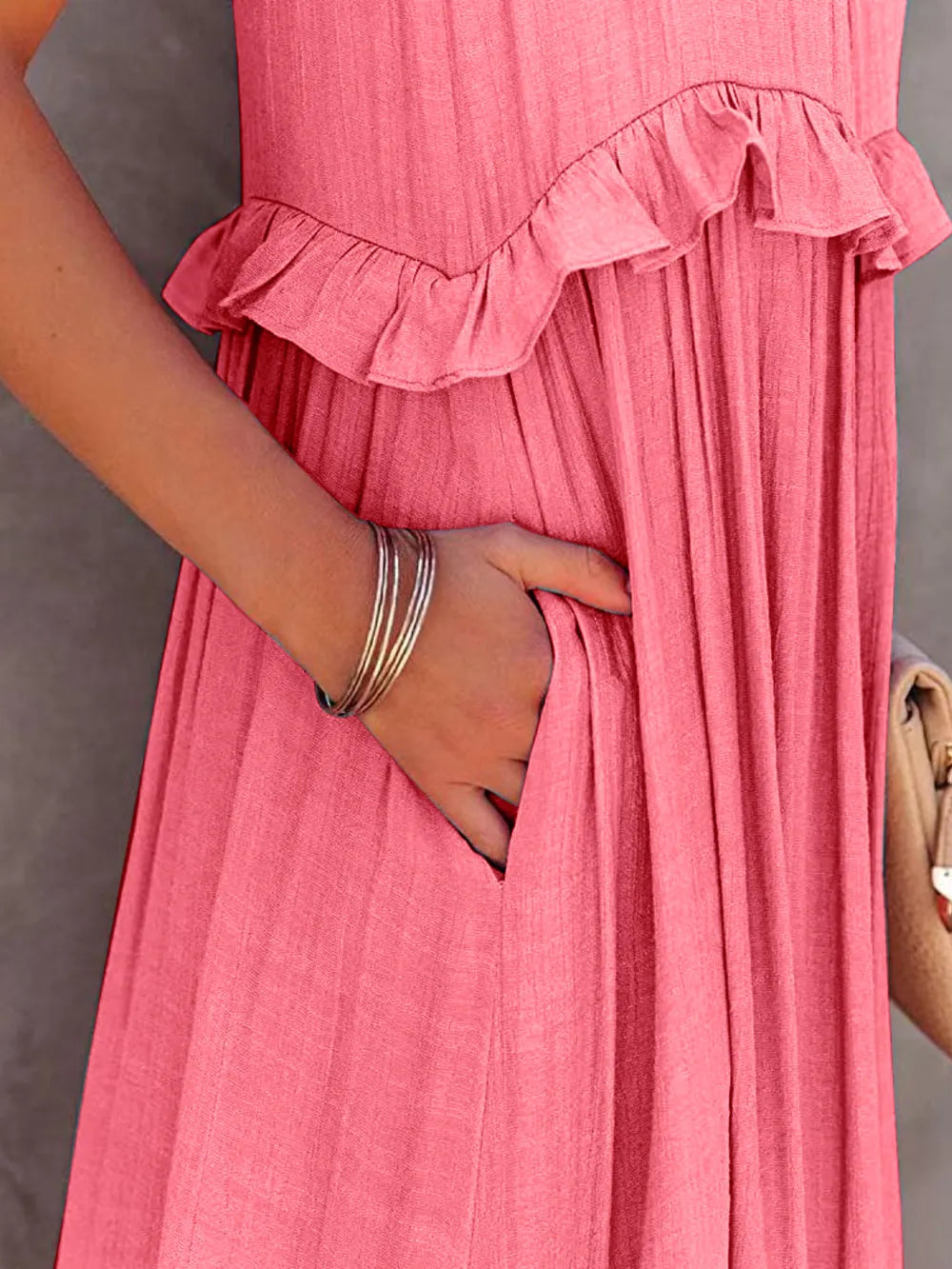 Ruffled Sleeveless Tiered Maxi Dress with Pockets - Velora Luxury Fashion