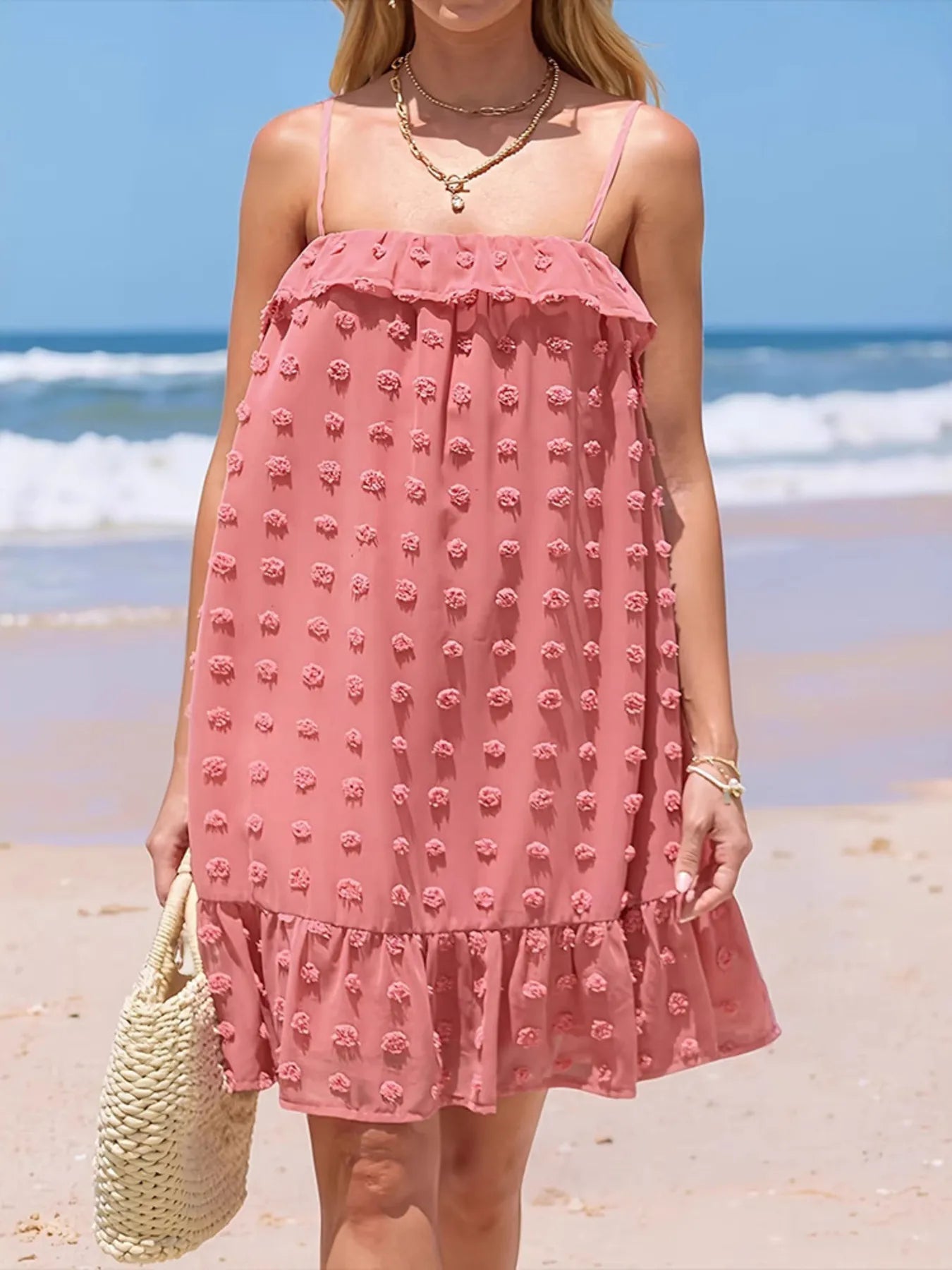 Ruffled Swiss Dot Cami Dress - Velora Luxury Fashion