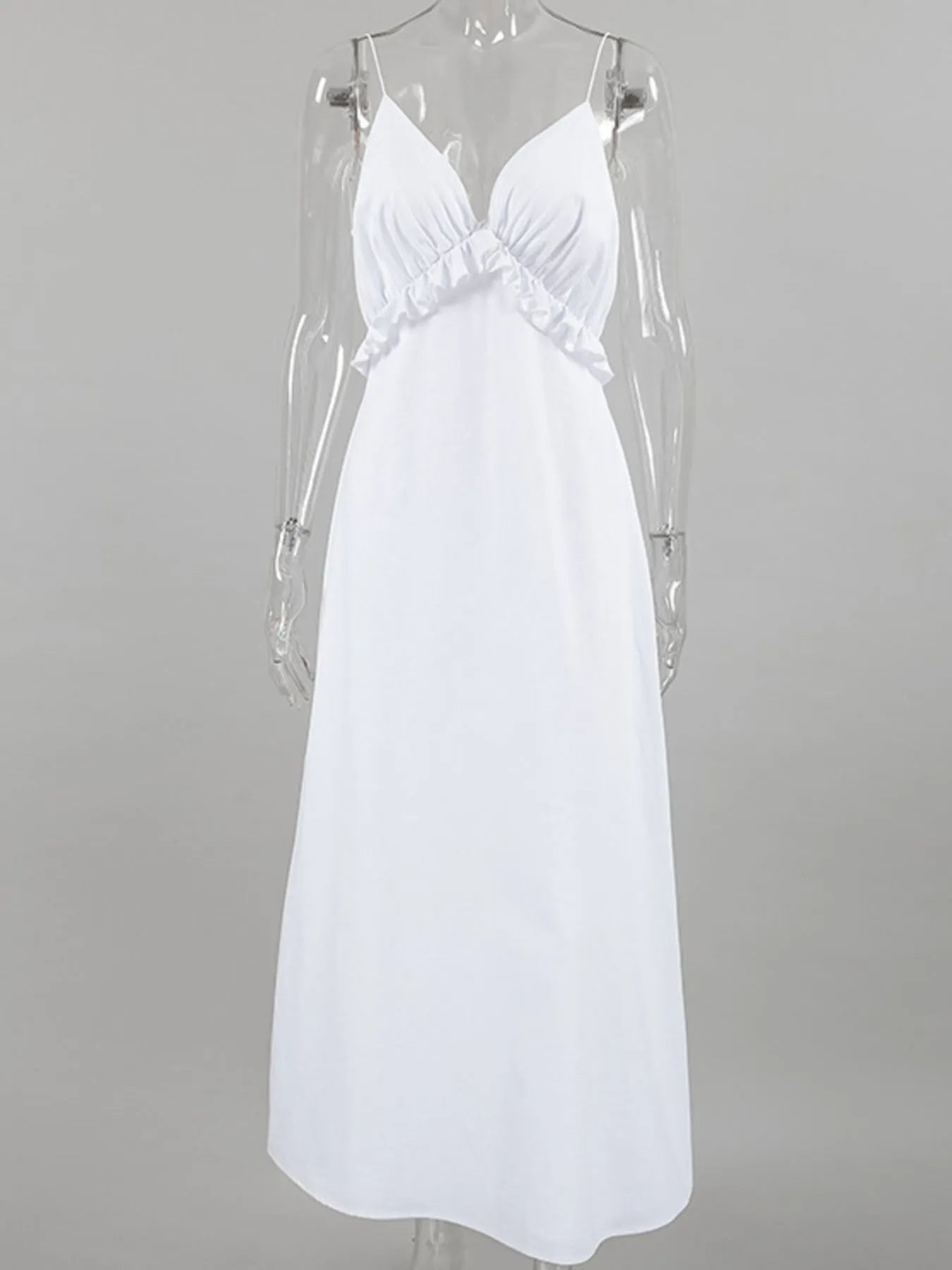 Ruffled V-Neck Maxi Dress - Velora Luxury Fashion