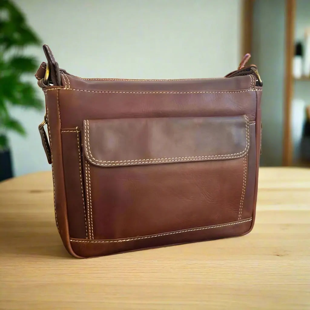 Rugged Earth Full Grain Leather East-West Organizer Bag - Velora Luxury Fashion