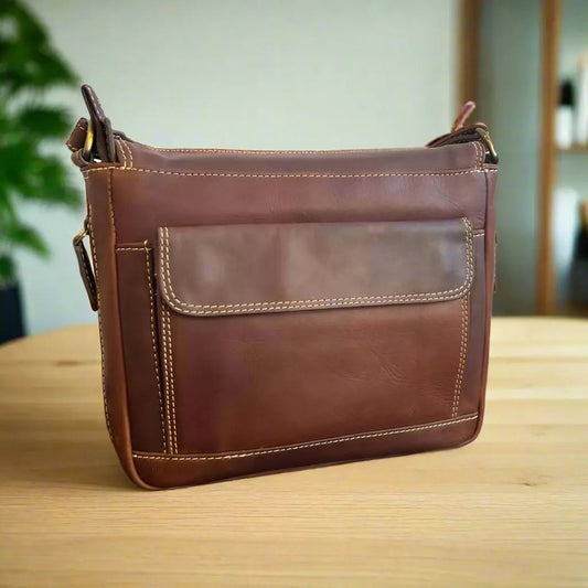 Rugged Earth Full Grain Leather East-West Organizer Bag - Velora Luxury Fashion