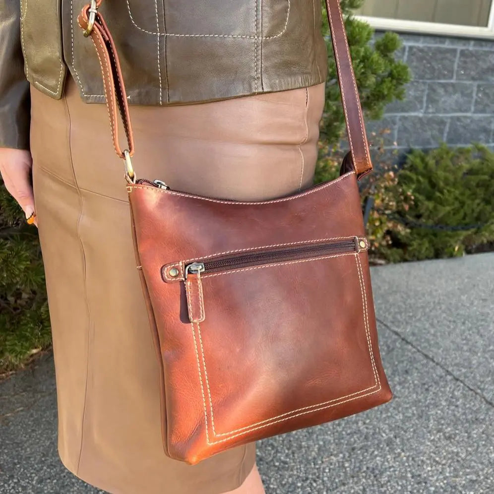 Rugged Earth Full Grain Small Crossbody Purse With Front Zipper - Velora Luxury Fashion
