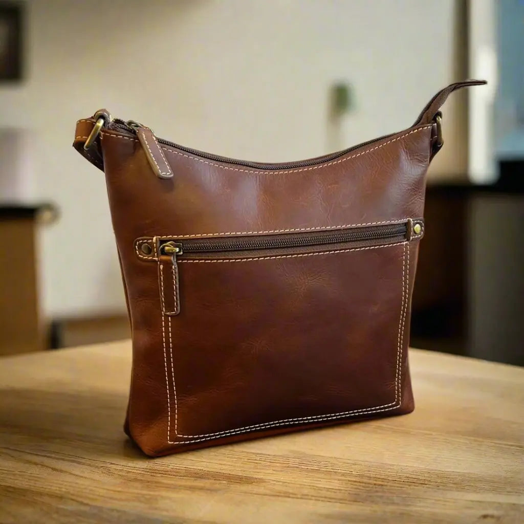 Rugged Earth Full Grain Small Crossbody Purse With Front Zipper - Velora Luxury Fashion