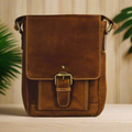 Rugged Earth Leather Bag with Front Flap and Buckle - Velora Luxury Fashion