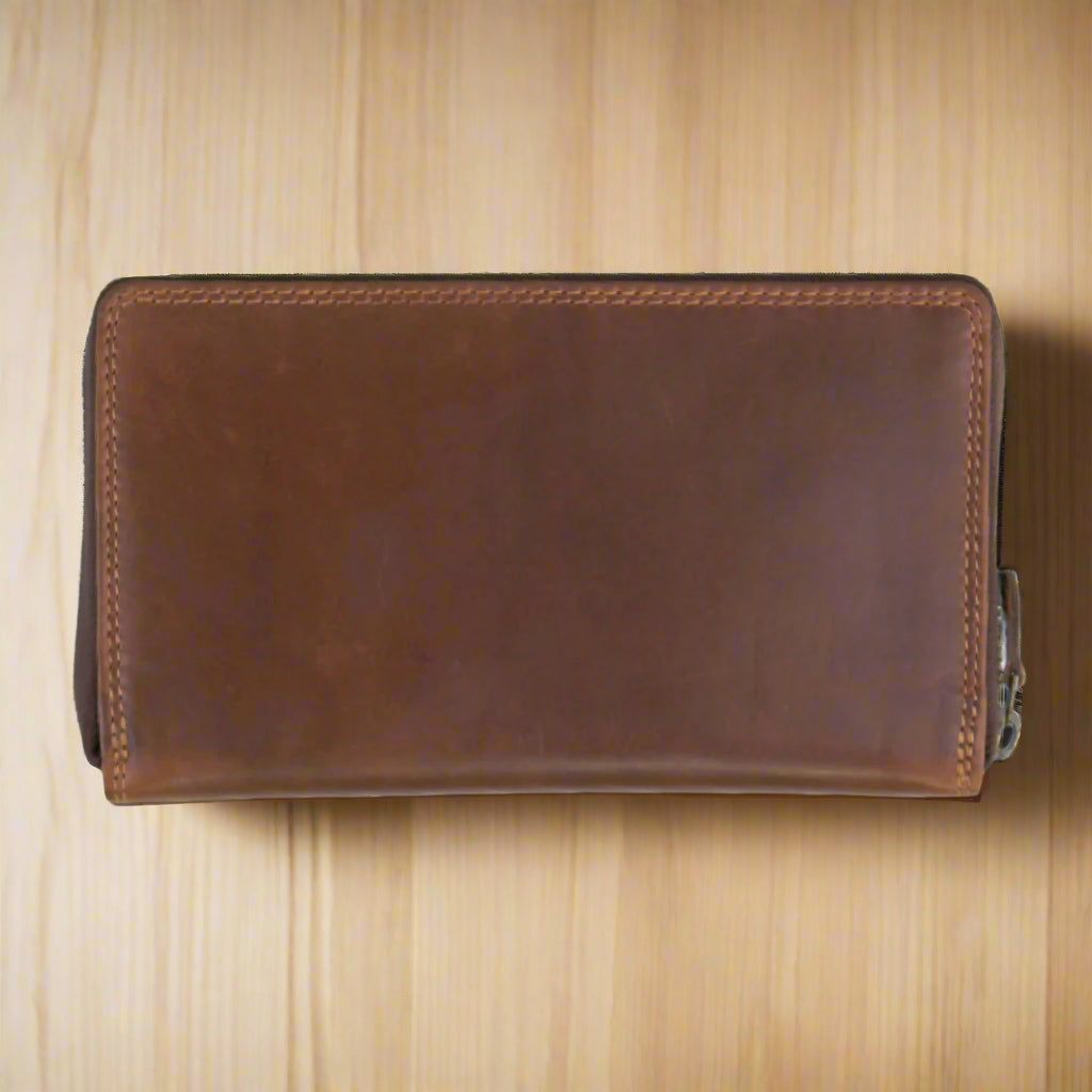 Rugged Earth Unisex Full Grain Leather Zippered Wallet - Velora Luxury Fashion