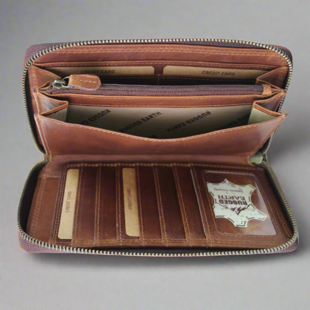 Rugged Earth Unisex Full Grain Leather Zippered Wallet - Velora Luxury Fashion