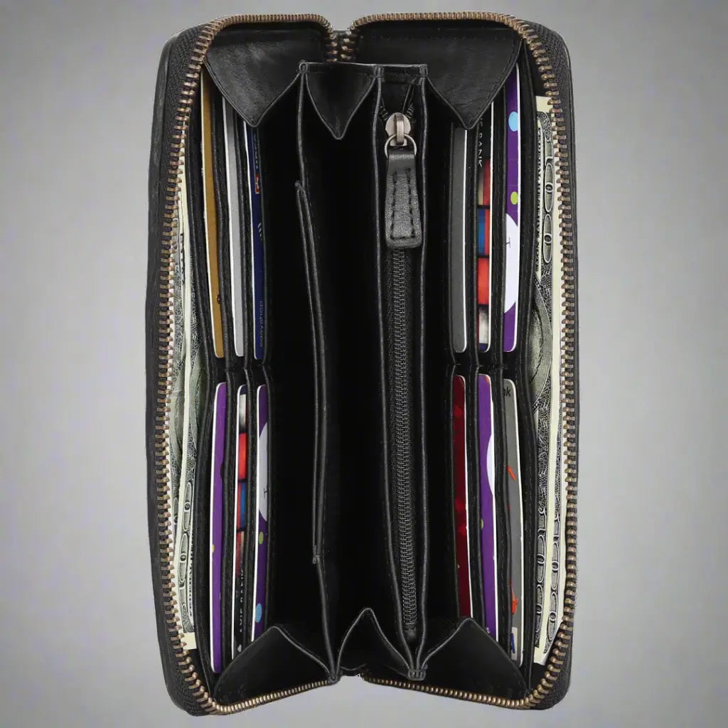 Rugged Earth Women's Wallet Zip Around Whip Stitch - Velora Luxury Fashion
