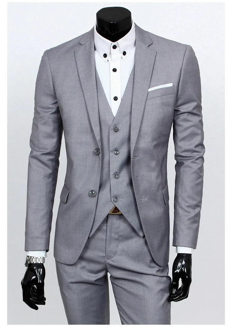 Spring Autumn New Fashion Men's Trendy Slim Business Solid Color 3 Pieces of Suits Sets Single Greasted Blazers Waistcoat Pants Velora