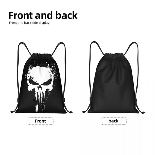 Custom Punisher Skeleton Drawstring Backpack Women Men Sport Gym Sackpack Portable Skull Bone Shopping Bag Sack - Velora