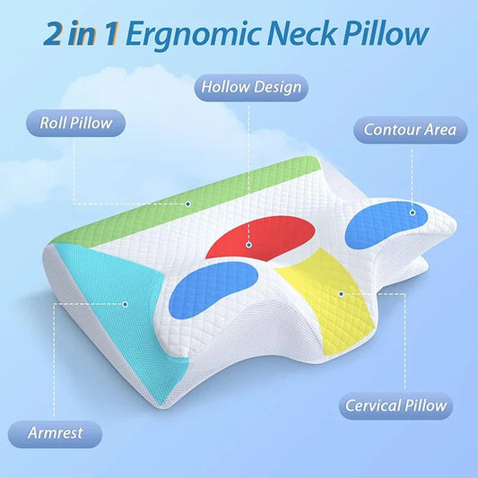 1pc Memory Foam Cervical Pillow, 2 in 1 Ergonomic Contour Orthopedic Pillow for Neck Pain, Contoured Support Pillows,Neck Pillow Velora