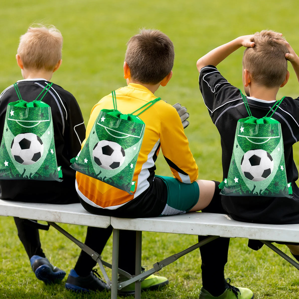 3/6/12pcs Children Football Drawstring Bags Football Backpack Sport Party Drawstring Goodie Favor Bags Gifts Birthday Party - Velora