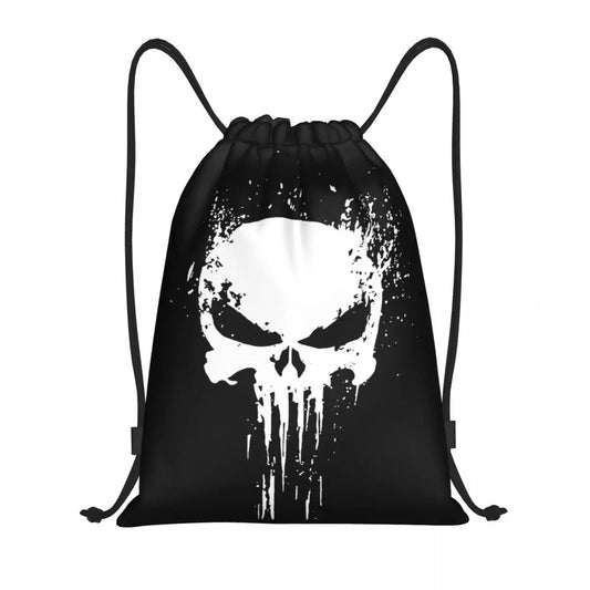 Custom Punisher Skeleton Drawstring Backpack Women Men Sport Gym Sackpack Portable Skull Bone Shopping Bag Sack - Velora