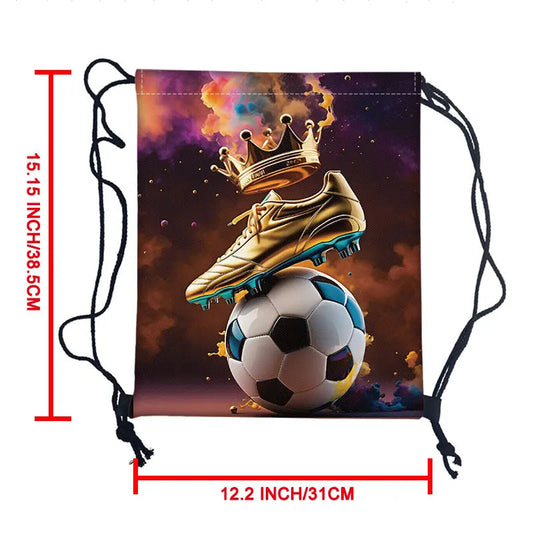 Cool Soccer Ball with Golden Crown Print Drawstring Bag Gym Sport Backpack Football Shoulder Bag for Travel Shoes Holder - Velora