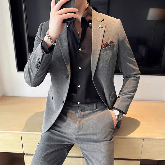 (Jacket + Pants) High End Brand Boutique Solid Color Mens Casual business office Suit Groom Wedding Dress Party Blazer Trousers Velora