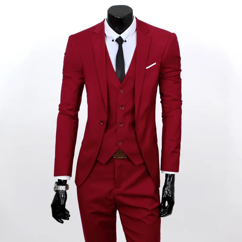 Spring Autumn New Fashion Men's Trendy Slim Business Solid Color 3 Pieces of Suits Sets Single Greasted Blazers Waistcoat Pants Velora