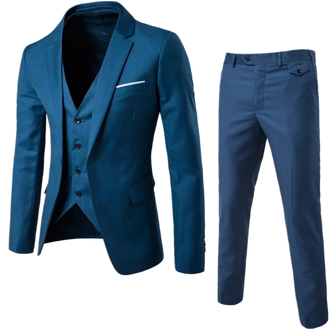 Spring Autumn New Fashion Men's Trendy Slim Business Solid Color 3 Pieces of Suits Sets Single Greasted Blazers Waistcoat Pants Velora