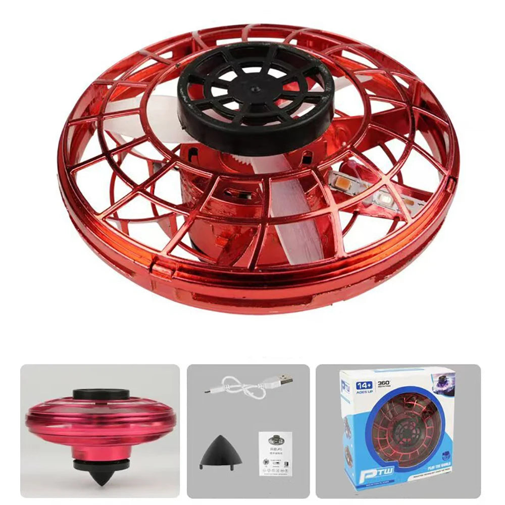 1pc Teenager Flying Spinner UFO Boomerang Mini Drone Magic Levitation Light-emitting Gyroscope Induction Decompression Toys Velora