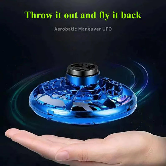 1pc Teenager Flying Spinner UFO Boomerang Mini Drone Magic Levitation Light-emitting Gyroscope Induction Decompression Toys Velora