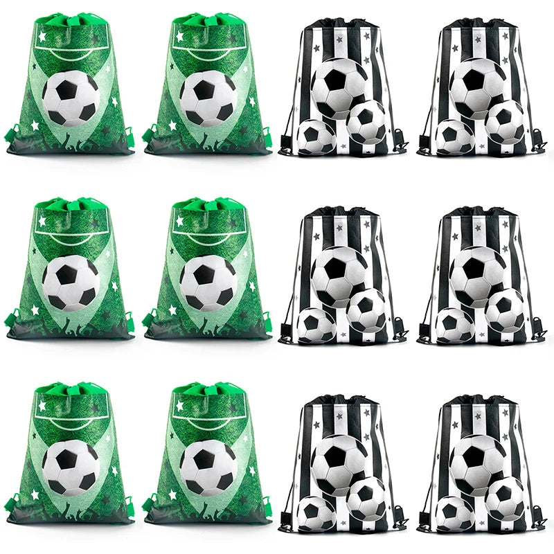 3/6/12pcs Children Football Drawstring Bags Football Backpack Sport Party Drawstring Goodie Favor Bags Gifts Birthday Party - Velora