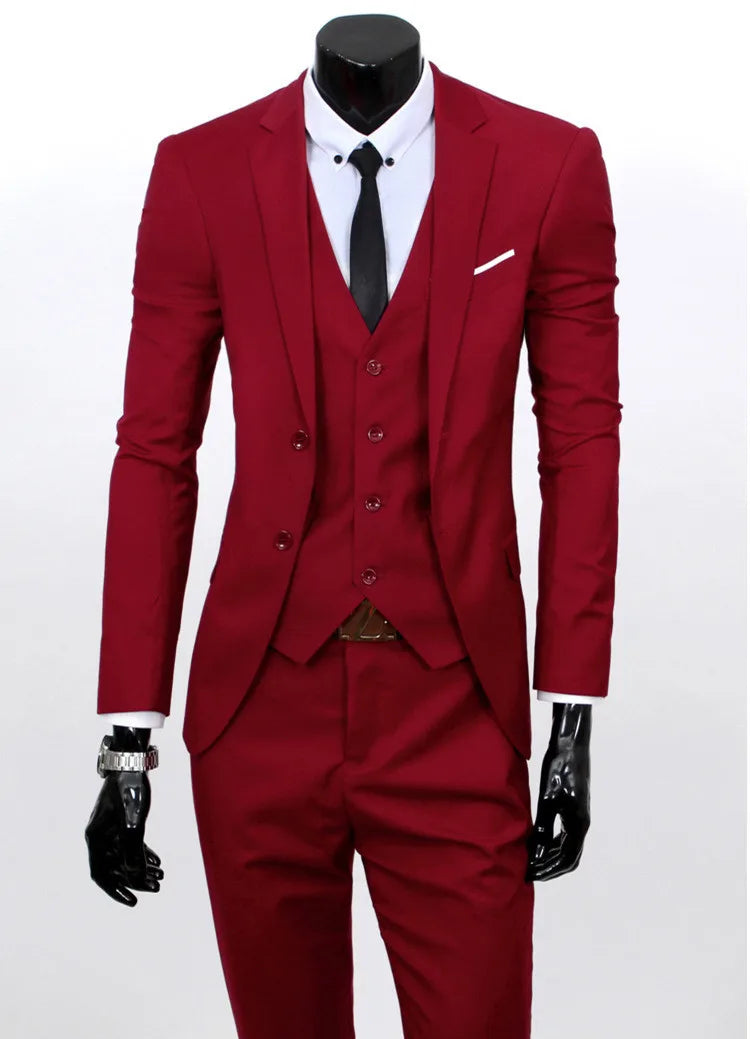 Spring Autumn New Fashion Men's Trendy Slim Business Solid Color 3 Pieces of Suits Sets Single Greasted Blazers Waistcoat Pants Velora