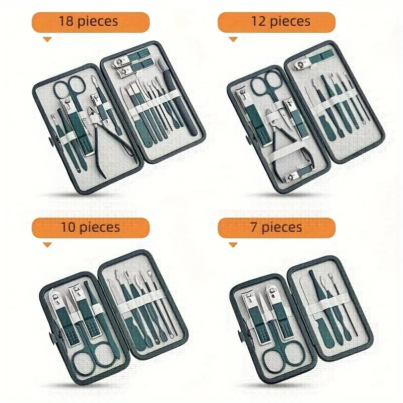 Professional 7/10/12/18 Piece Nail Care Kit Stainless Steel Manicure & Pedicure Set Nail Clipper Set with Travel Case - Velora