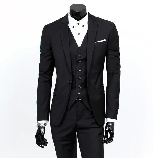 Spring Autumn New Fashion Men's Trendy Slim Business Solid Color 3 Pieces of Suits Sets Single Greasted Blazers Waistcoat Pants Velora