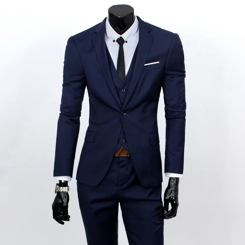 Spring Autumn New Fashion Men's Trendy Slim Business Solid Color 3 Pieces of Suits Sets Single Greasted Blazers Waistcoat Pants Velora