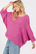 SAGE + FIG Distressed Asymmetrical Open Stitch Sweater - Velora Luxury Fashion